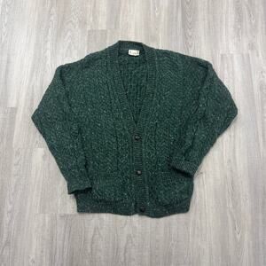 Carraig Donn Wool Cardigan Sweater Men's Extra Large XL Green Aran Cable Ireland
